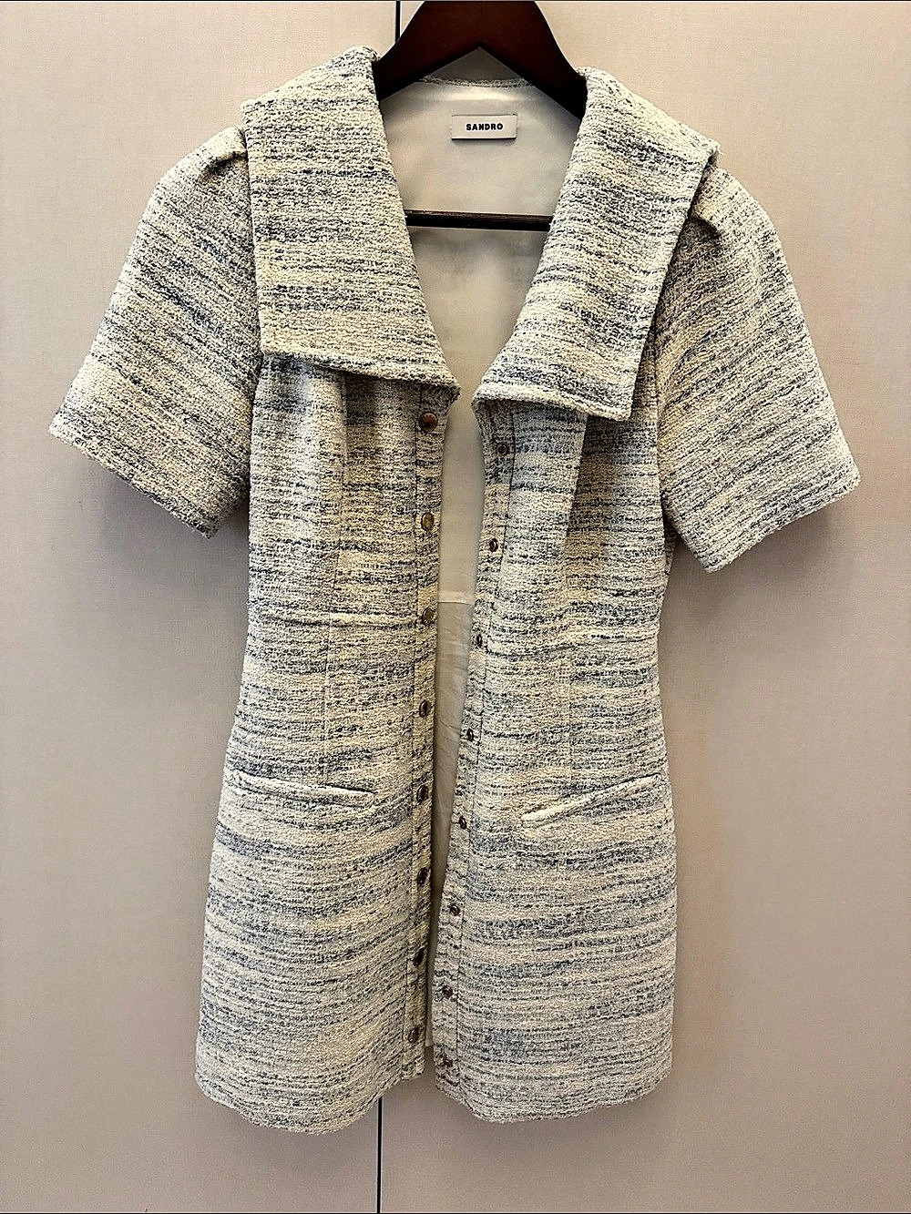 Sandro Tweed Dress With Sailor Collar Mini Dress Cream & Blue Size 4